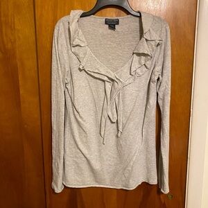 Polo Jeans Company Ralph Lauren Gray Ruffled Collar Long Sleeve Top, Women’s, L